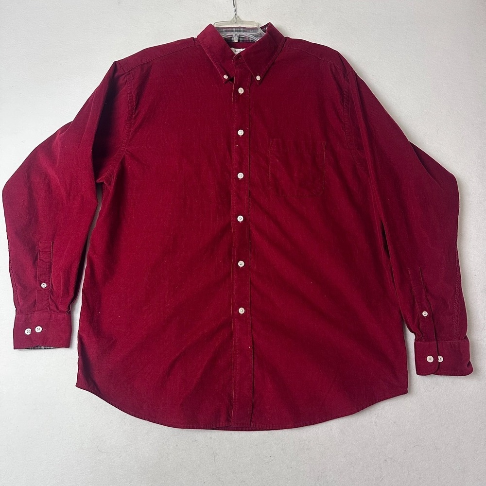 Turnbury Mens XL Corduroy Button Down Shirt Burgundy Red Long Sleeve 100% Cotton